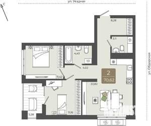 2-к квартира, вторичка, 71м2, 4/15 этаж