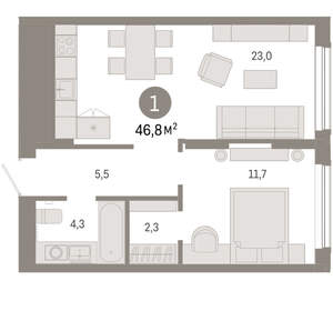 1-к квартира, вторичка, 47м2, 2/17 этаж