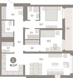 2-к квартира, вторичка, 91м2, 6/25 этаж