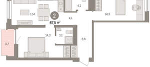 2-к квартира, вторичка, 68м2, 5/10 этаж