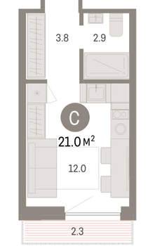 Студия квартира, вторичка, 21м2, 6/8 этаж