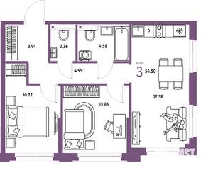 3-к квартира, вторичка, 55м2, 14/25 этаж