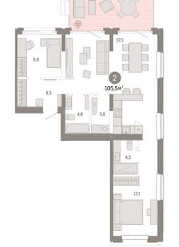 2-к квартира, вторичка, 105м2, 2/11 этаж