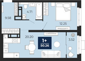 1-к квартира, вторичка, 50м2, 8/21 этаж