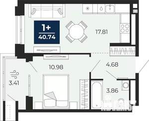 1-к квартира, вторичка, 41м2, 13/16 этаж