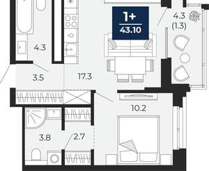 1-к квартира, вторичка, 42м2, 4/18 этаж