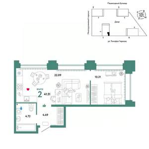 2-к квартира, вторичка, 42м2, 29/31 этаж