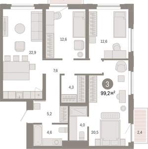 3-к квартира, вторичка, 99м2, 14/16 этаж
