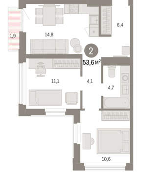 2-к квартира, вторичка, 54м2, 19/25 этаж