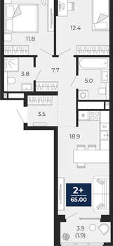 2-к квартира, сданный дом, 67м2, 11/16 этаж