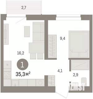 1-к квартира, вторичка, 35м2, 6/8 этаж