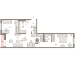 2-к квартира, вторичка, 77м2, 5/17 этаж