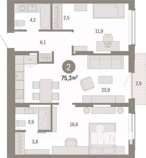 2-к квартира, вторичка, 75м2, 11/17 этаж