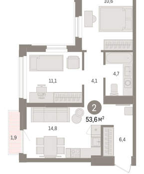 2-к квартира, вторичка, 54м2, 15/25 этаж