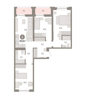 3-к квартира, вторичка, 90м2, 6/16 этаж