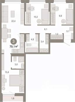 3-к квартира, вторичка, 79м2, 3/7 этаж