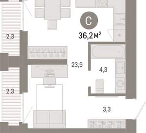 Студия квартира, вторичка, 36м2, 16/25 этаж