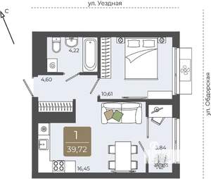 1-к квартира, вторичка, 40м2, 5/15 этаж