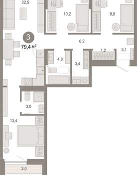 3-к квартира, вторичка, 79м2, 6/17 этаж