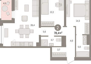 2-к квартира, вторичка, 78м2, 5/8 этаж