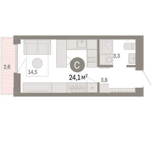 Студия квартира, вторичка, 24м2, 9/17 этаж