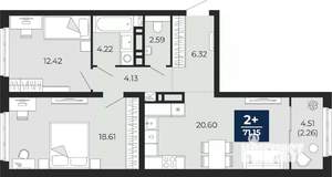 2-к квартира, вторичка, 71м2, 5/21 этаж