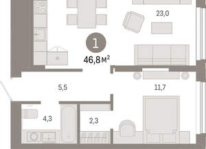 1-к квартира, вторичка, 47м2, 2/17 этаж