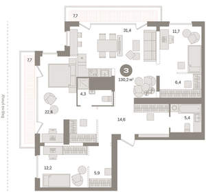 3-к квартира, вторичка, 130м2, 25/25 этаж