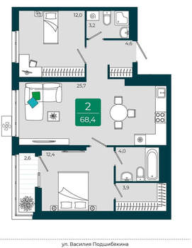 2-к квартира, вторичка, 68м2, 11/16 этаж