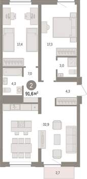 2-к квартира, вторичка, 91м2, 4/10 этаж