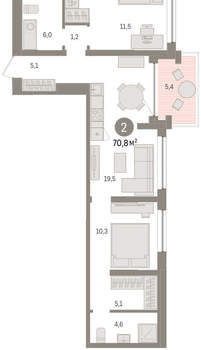 2-к квартира, вторичка, 71м2, 4/8 этаж