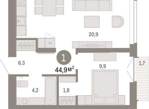 1-к квартира, вторичка, 45м2, 5/16 этаж