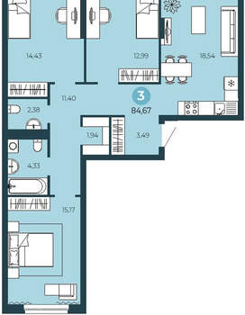 3-к квартира, сданный дом, 85м2, 2/10 этаж