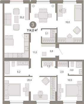 3-к квартира, вторичка, 114м2, 9/17 этаж