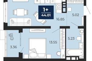 1-к квартира, вторичка, 42м2, 6/20 этаж