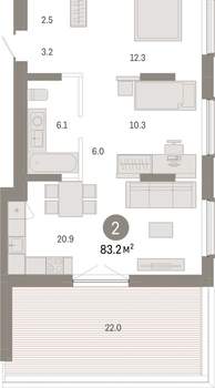 2-к квартира, вторичка, 83м2, 7/8 этаж