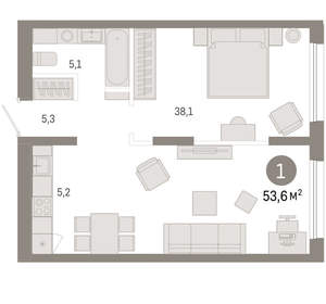 1-к квартира, вторичка, 54м2, 6/17 этаж