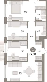 3-к квартира, вторичка, 84м2, 7/8 этаж