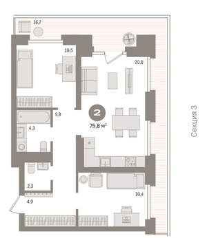 2-к квартира, вторичка, 76м2, 5/9 этаж