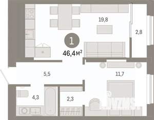 1-к квартира, вторичка, 46м2, 17/17 этаж