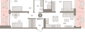 3-к квартира, вторичка, 102м2, 3/8 этаж