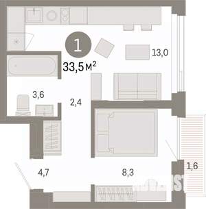 1-к квартира, вторичка, 34м2, 20/25 этаж