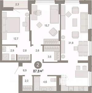 2-к квартира, вторичка, 88м2, 12/17 этаж