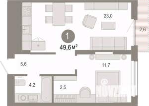 1-к квартира, вторичка, 50м2, 8/17 этаж