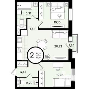 2-к квартира, вторичка, 55м2, 4/4 этаж
