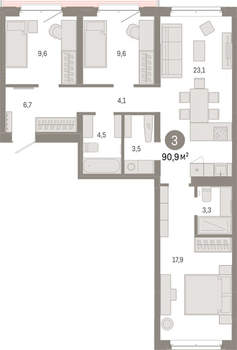 3-к квартира, вторичка, 91м2, 4/11 этаж