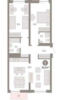 2-к квартира, вторичка, 91м2, 4/10 этаж