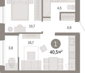 1-к квартира, вторичка, 40м2, 9/17 этаж