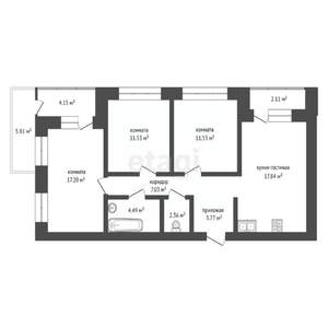 4-к квартира, сданный дом, 88м2, 1/7 этаж