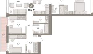 3-к квартира, вторичка, 88м2, 8/25 этаж